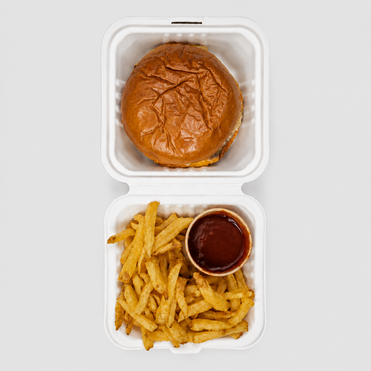 Envase hamburguesa de caña de azúcar. 15.3 x 14.7 x 8.6 cm - 500 Uds.