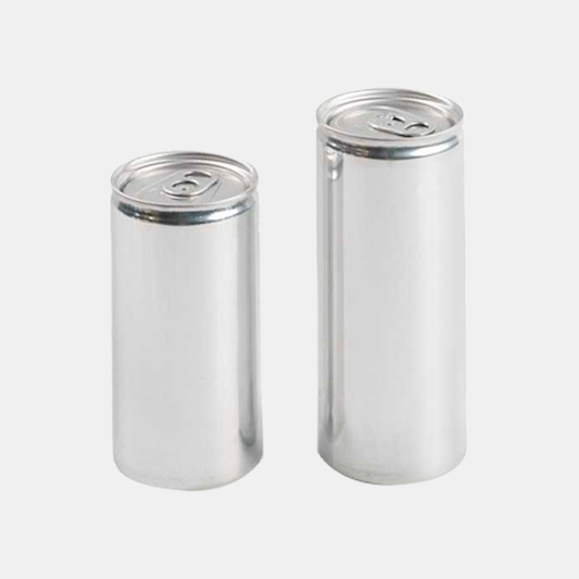 Slim aluminum can. Various sizes and quantities.