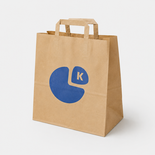 Bolsa papel Kraft personalizada con logo 1 tinta. 26 x 18 x 25 cm.