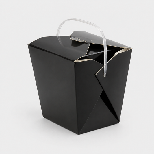 Caja plegable Noodle negra con asa. 10 x 9.3 x 10.4 cm. 750 ml - 450 Uds.