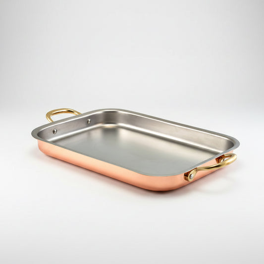 Bandeja cobre vintage con asas doradas. 33 x 23.5 cm - 3 Uds
